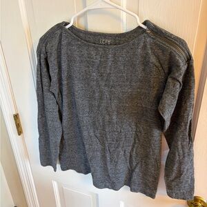 LOFT Charcoal Gray Boatneck Long Sleeve Top with Shoulder Zip Detail